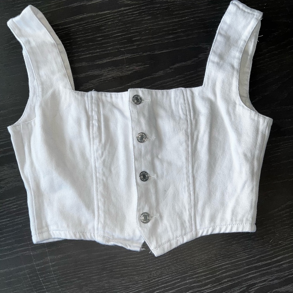White Button-Up Crop Top
